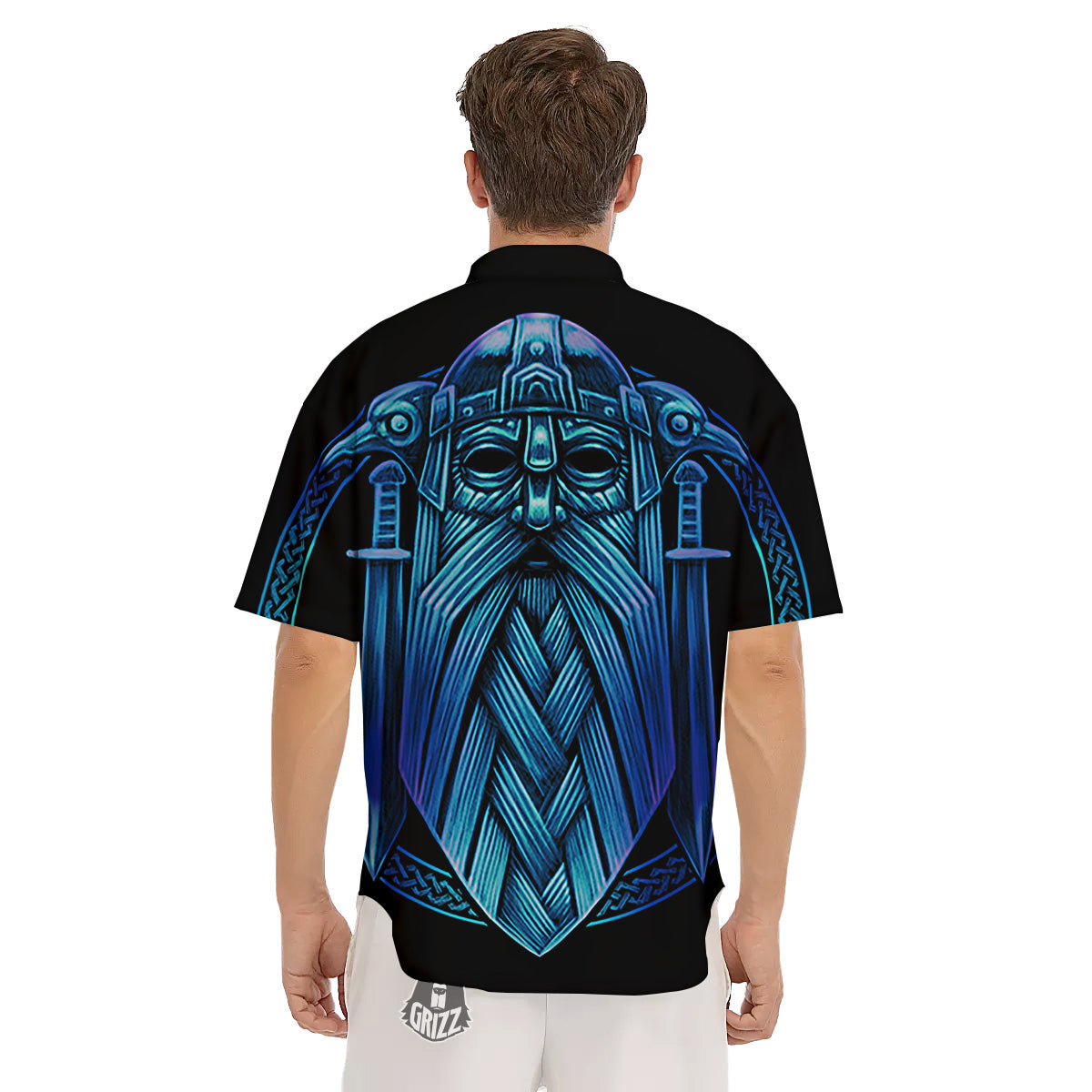 Viking Norse God Odin Blue Print Men's Short Sleeve Shirts-grizzshop