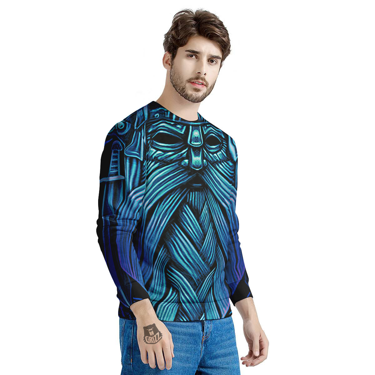 Viking Norse God Odin Blue Print Men's Sweatshirt-grizzshop