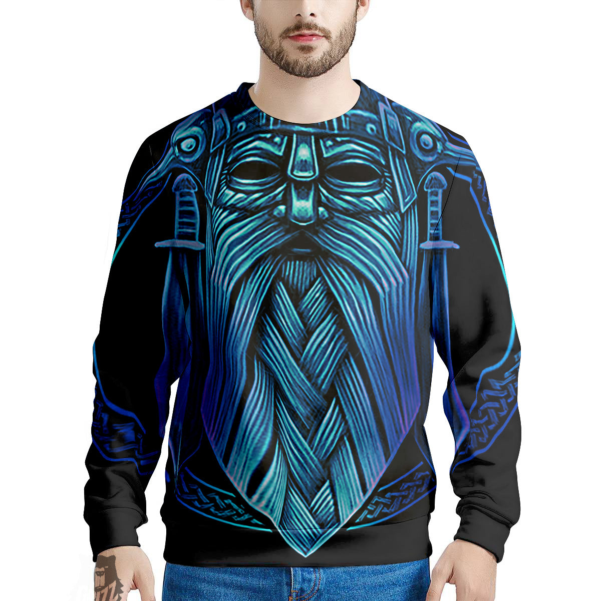 Viking Norse God Odin Blue Print Men's Sweatshirt-grizzshop