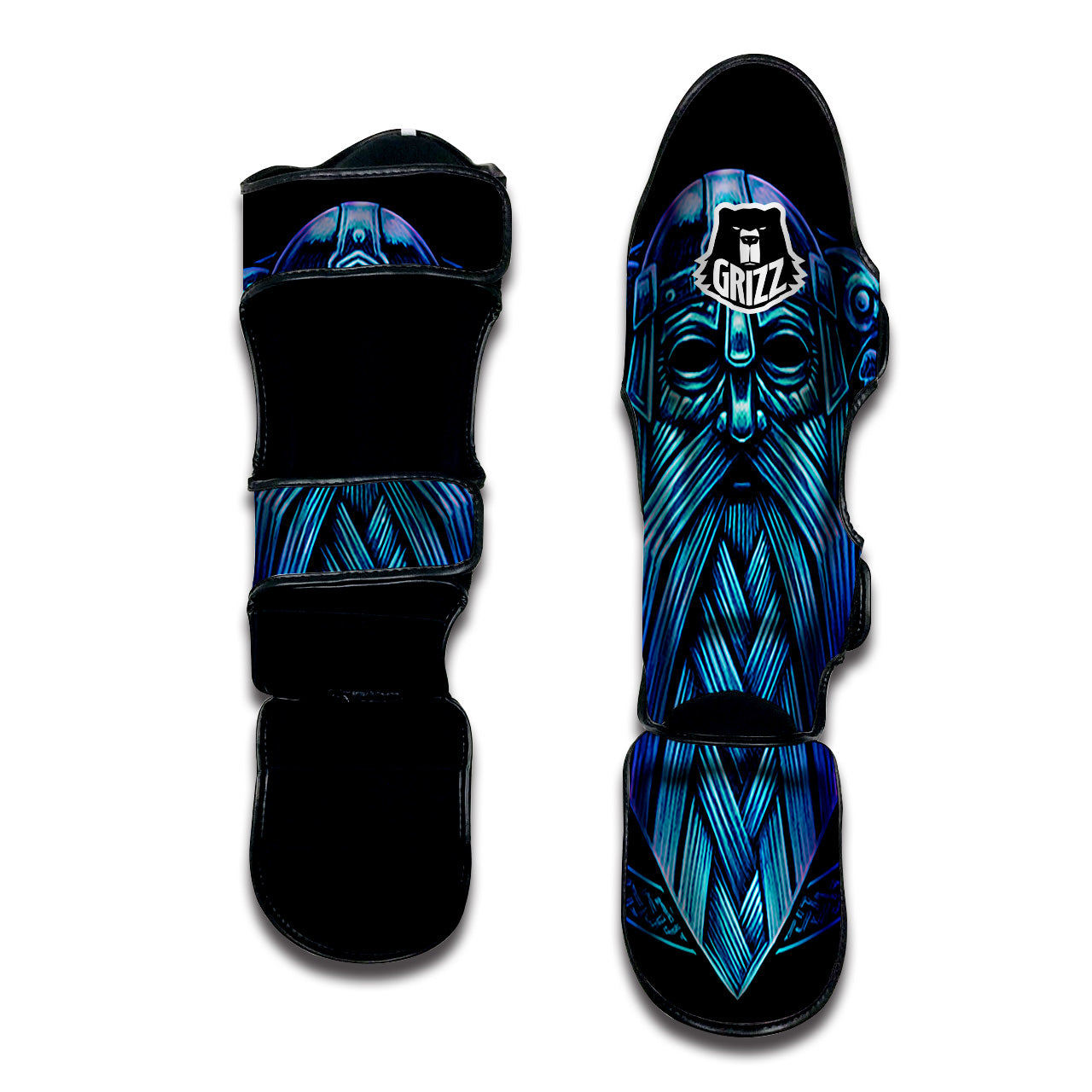 Viking Norse God Odin Blue Print Muay Thai Shin Guards-grizzshop