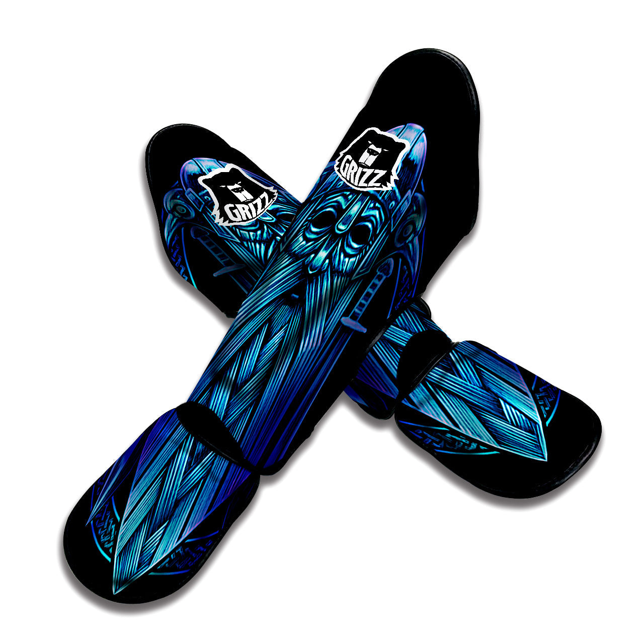 Viking Norse God Odin Blue Print Muay Thai Shin Guards-grizzshop