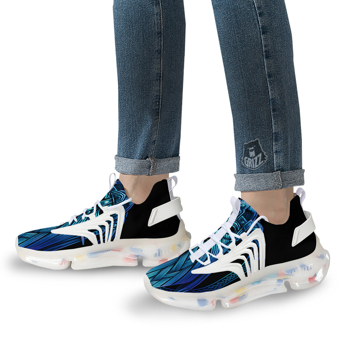 Viking Norse God Odin Blue Print White Gym Shoes-grizzshop