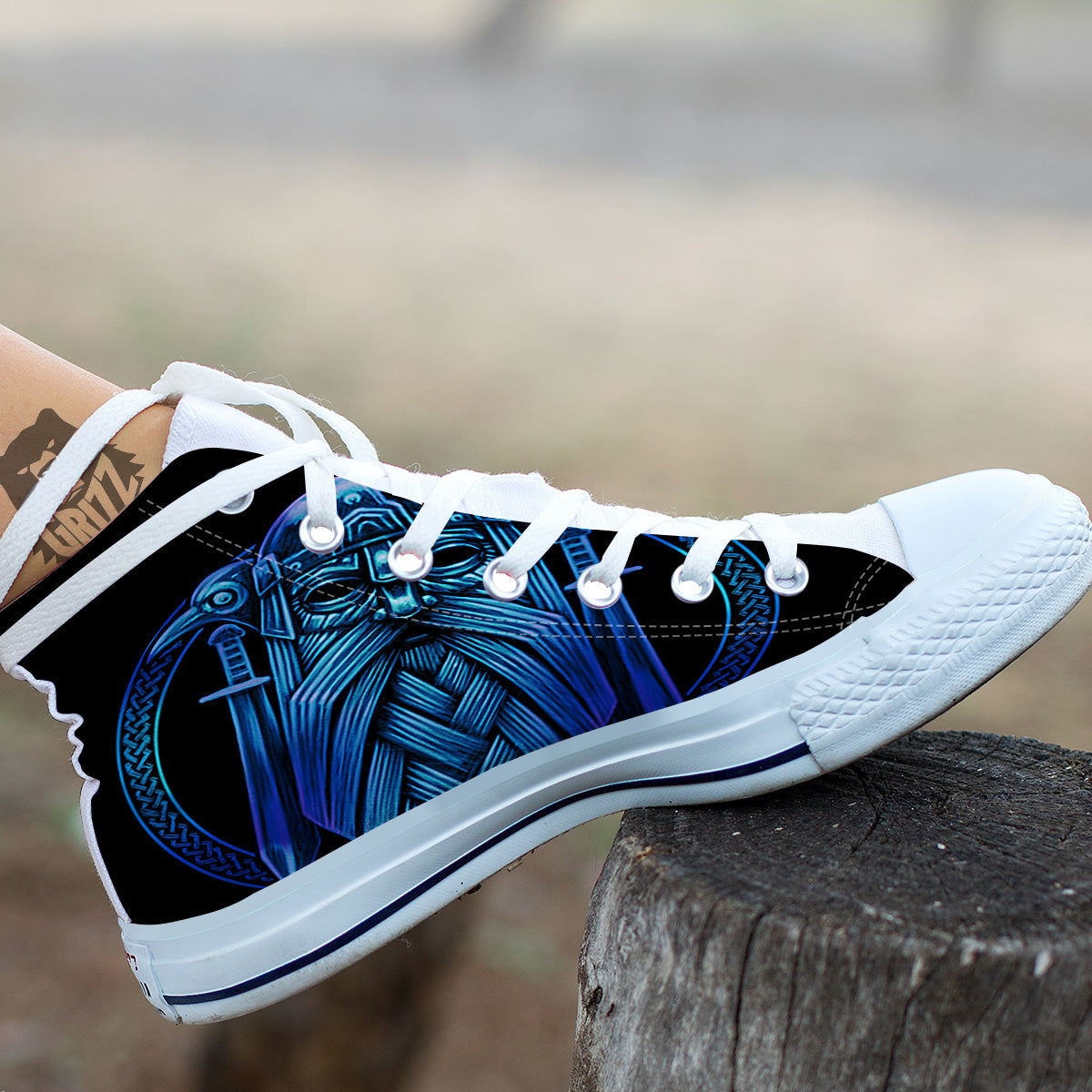 Viking Norse God Odin Blue Print White High Top Shoes-grizzshop