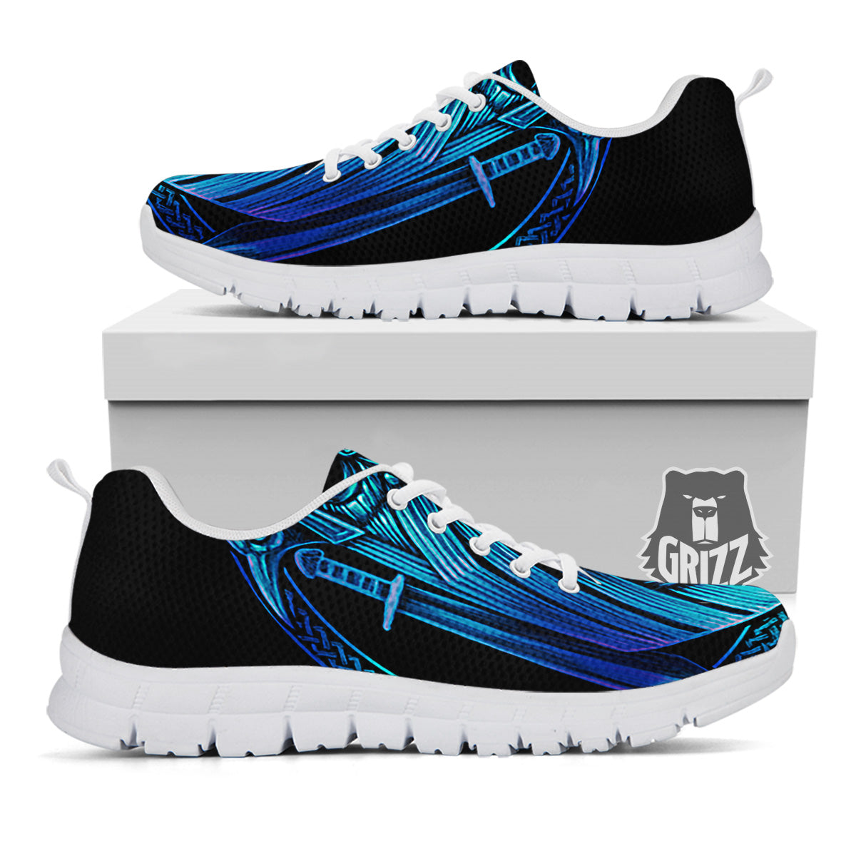 Viking Norse God Odin Blue Print White Sneaker-grizzshop