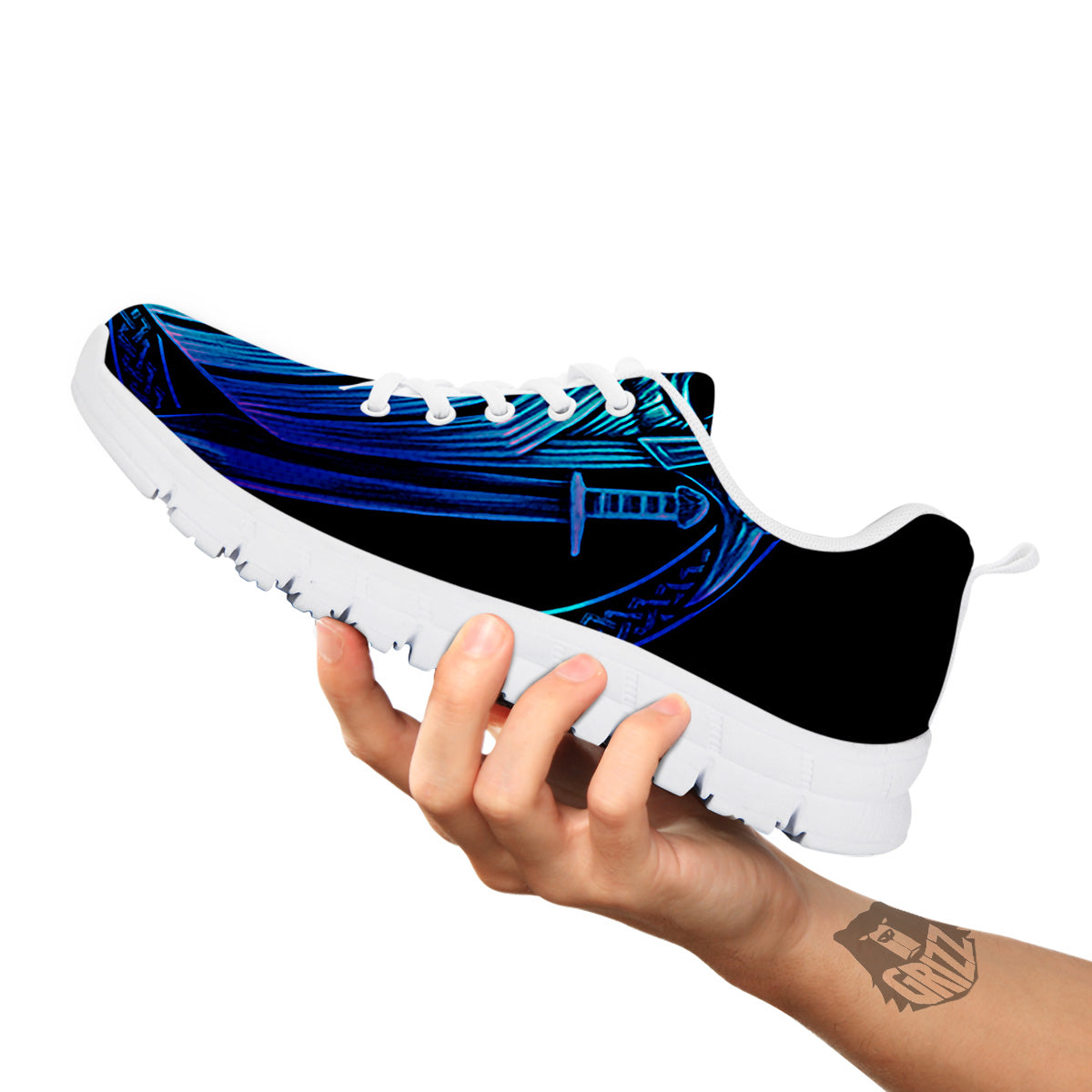 Viking Norse God Odin Blue Print White Sneaker-grizzshop