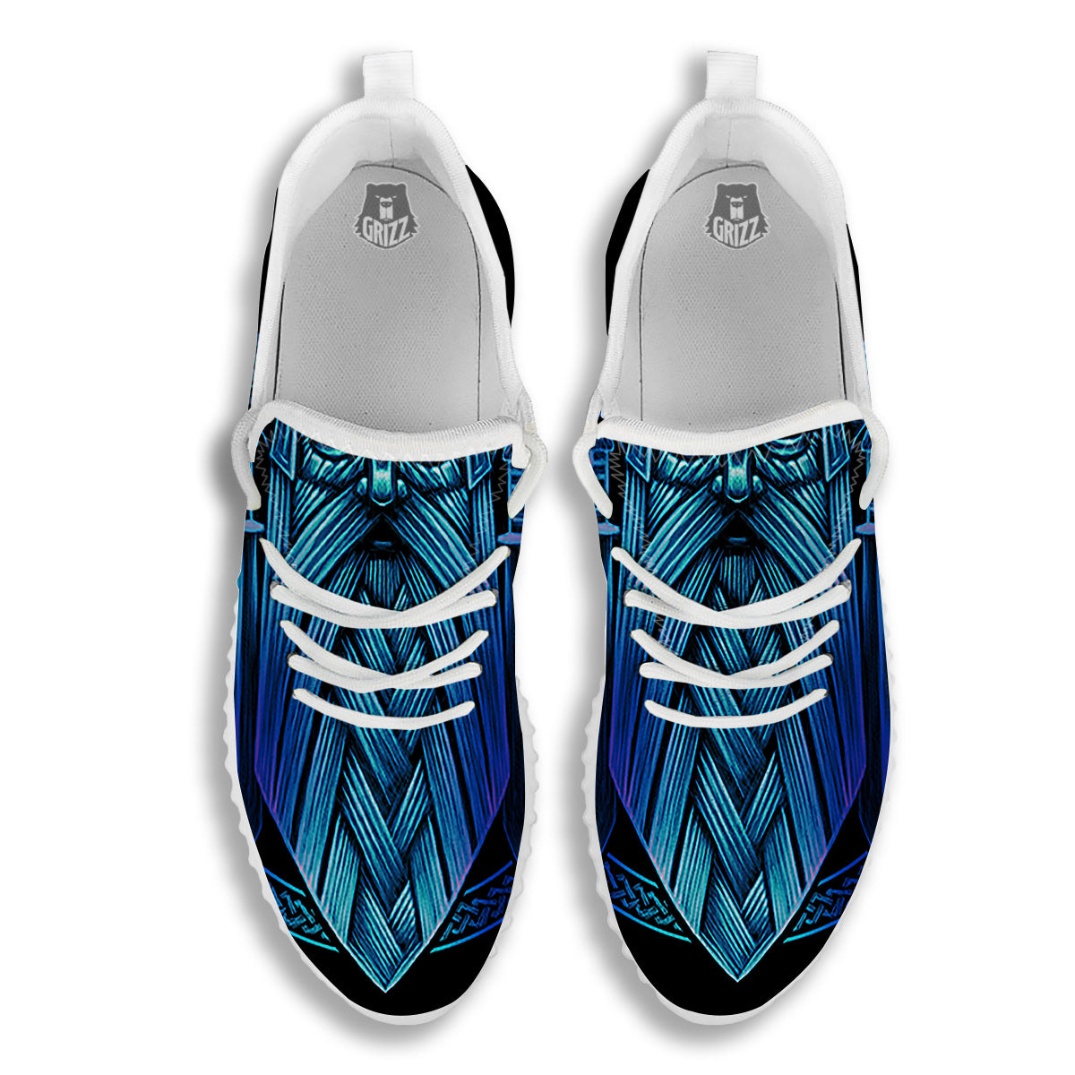 Viking Norse God Odin Blue Print White Walking Shoes-grizzshop