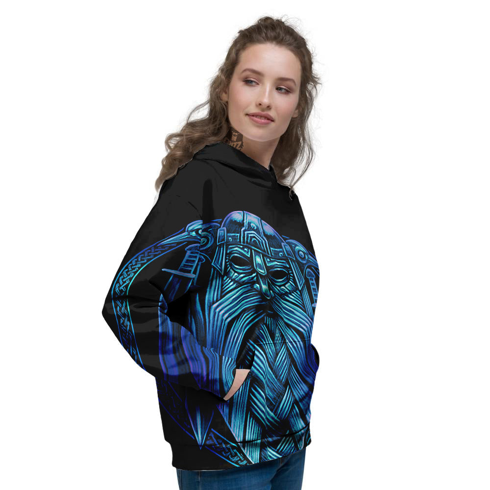 Viking Norse God Odin Blue Print Women's Hoodie-grizzshop