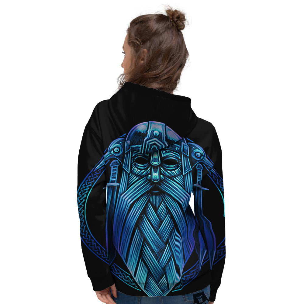 Viking Norse God Odin Blue Print Women's Hoodie-grizzshop