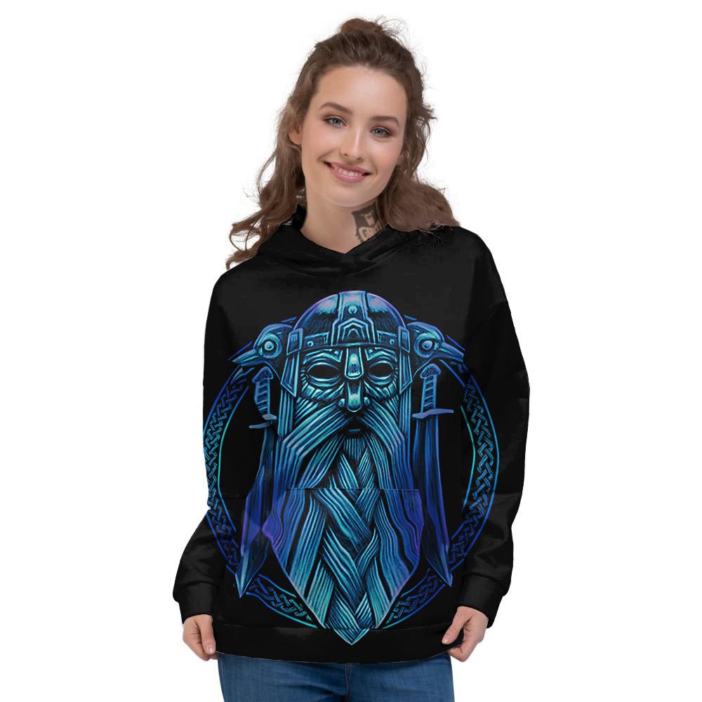 Viking Norse God Odin Blue Print Women's Hoodie-grizzshop