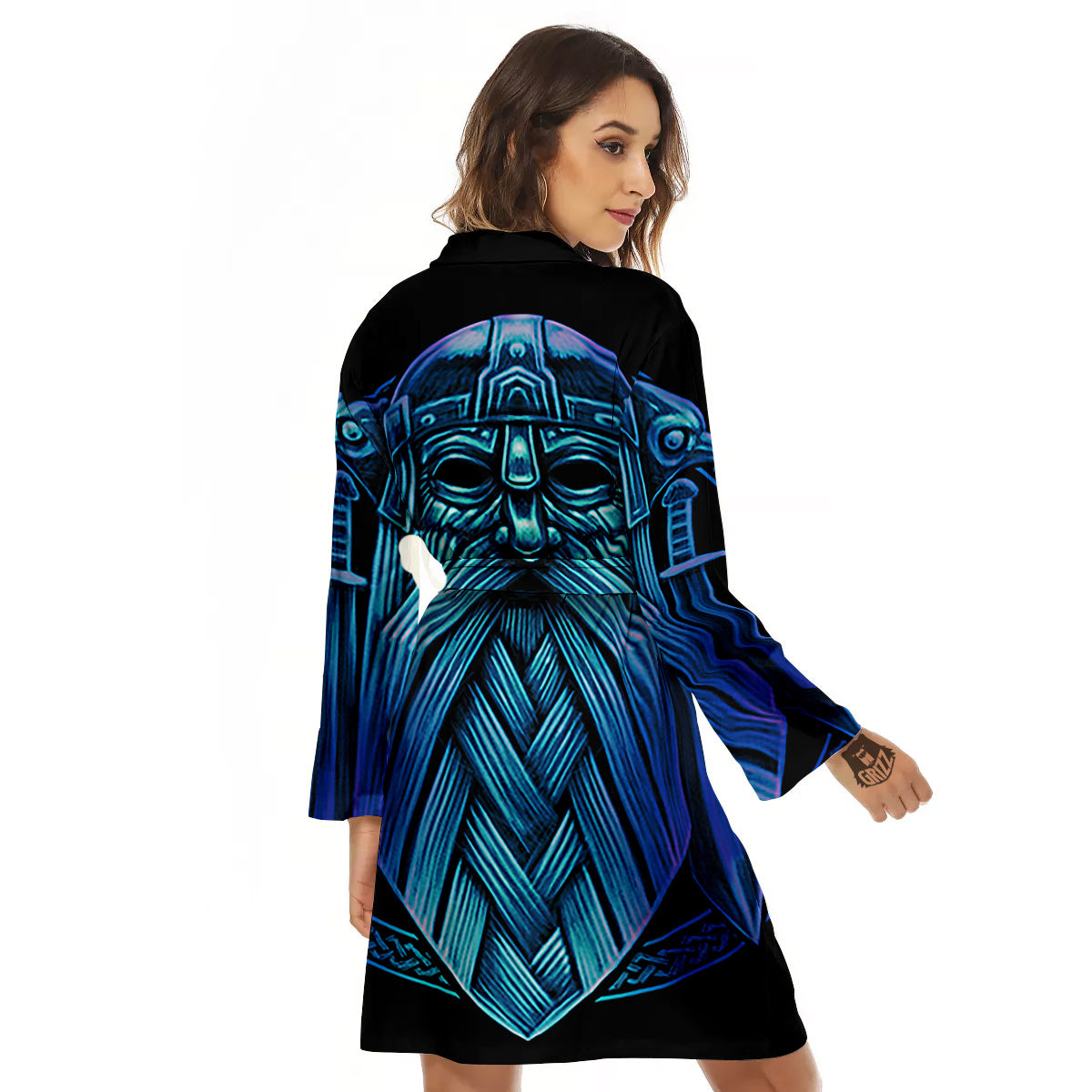 Viking Norse God Odin Blue Print Women's Robe-grizzshop