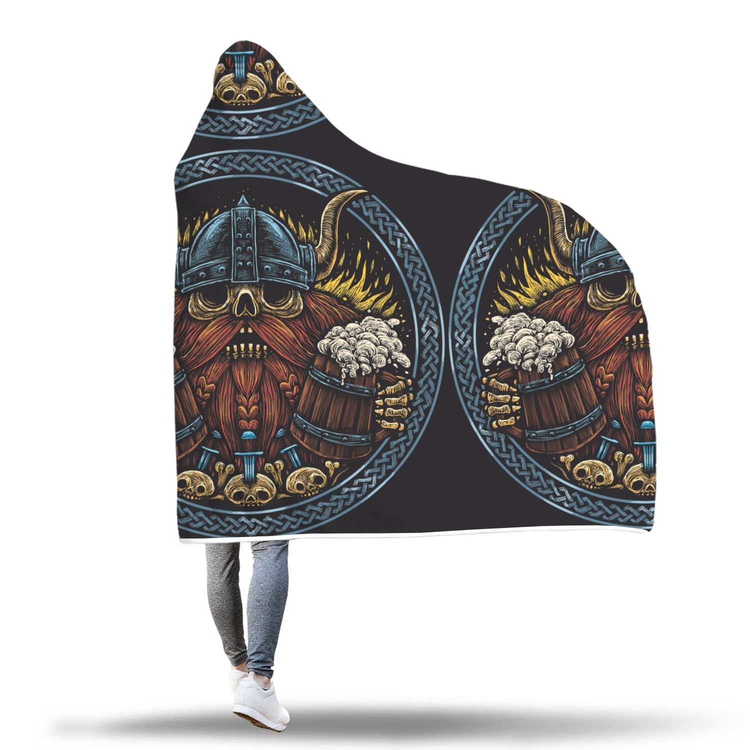 Viking Odin Beer Print Hooded Blanket-grizzshop