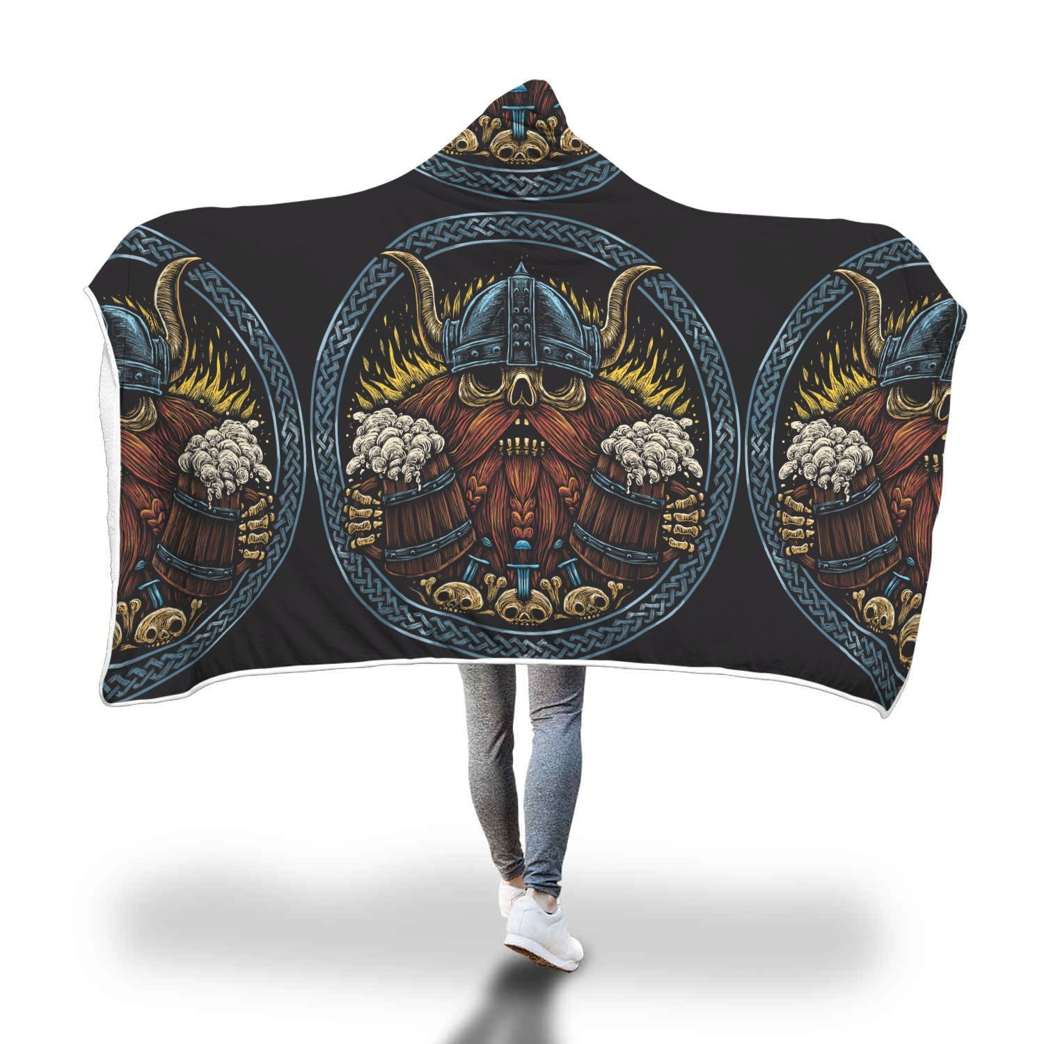 Viking Odin Beer Print Hooded Blanket-grizzshop