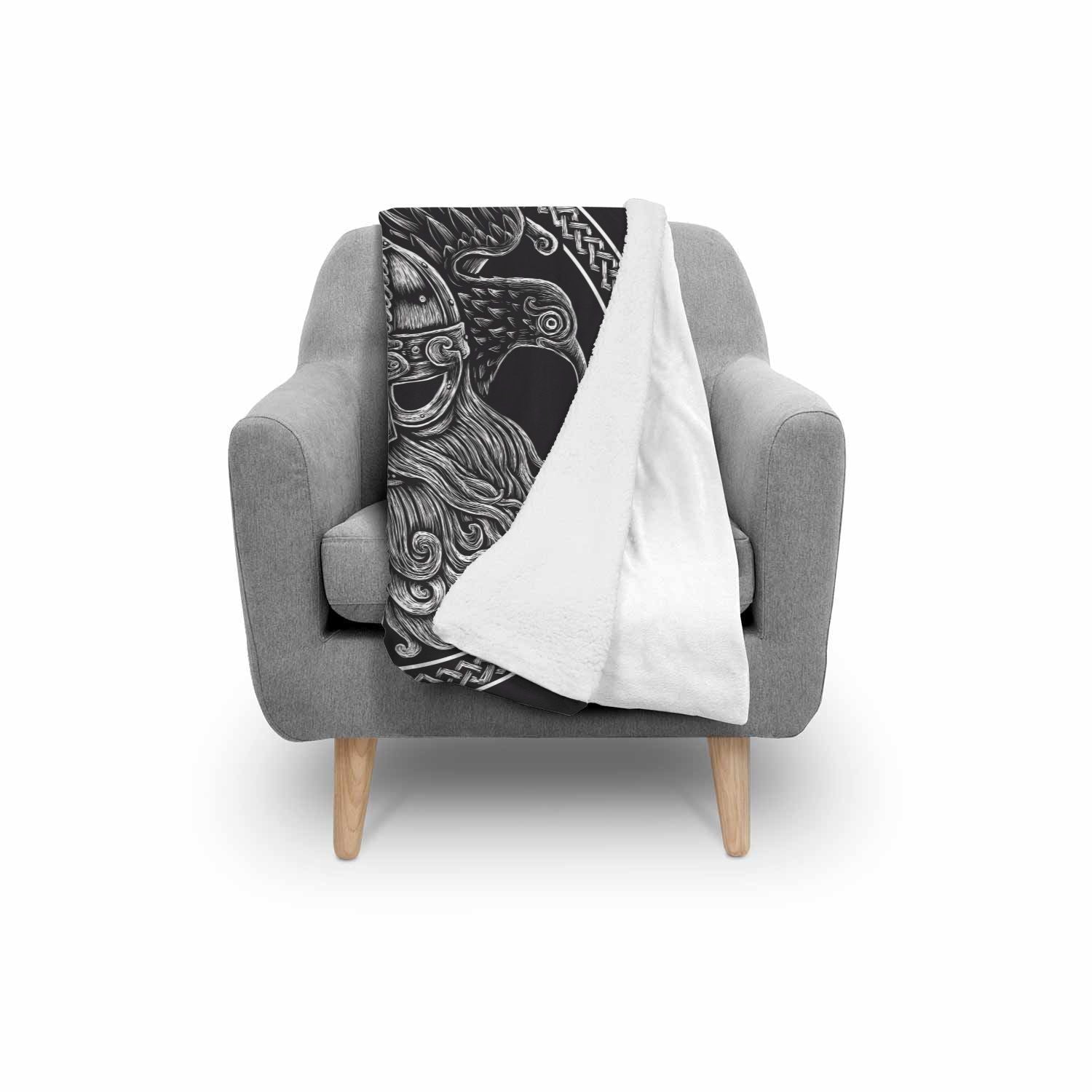 Viking Odin Sword Raven Print Throw Blanket-grizzshop