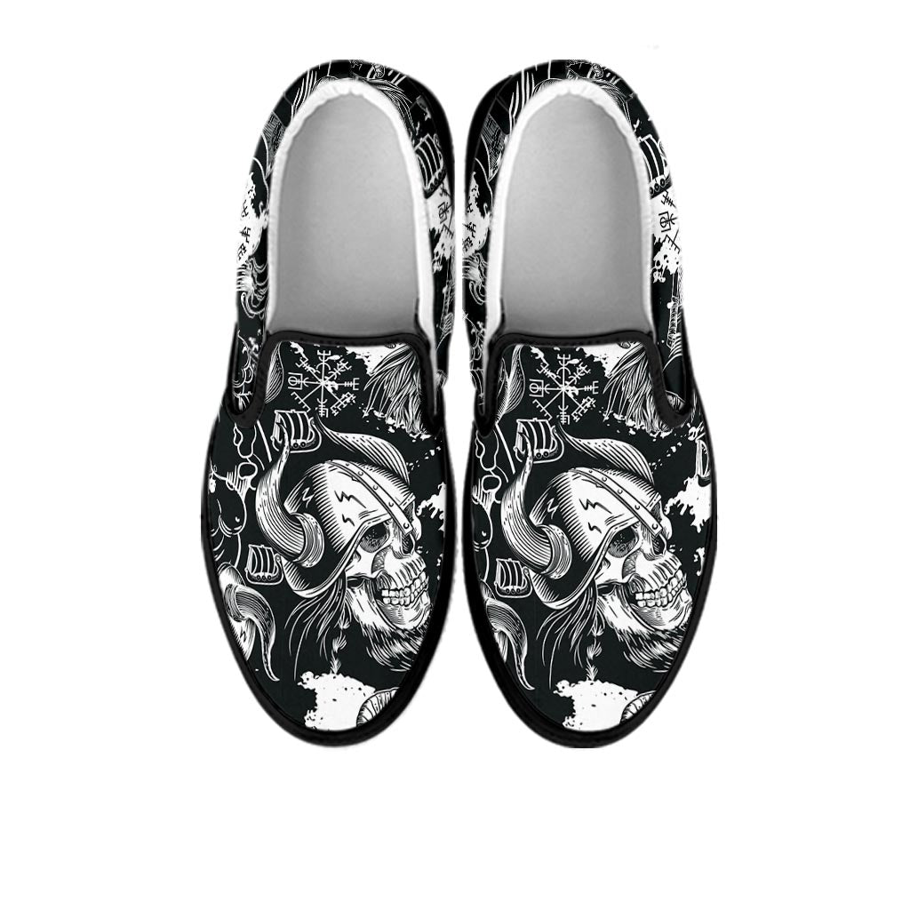 Viking Skull Men's Slip On Sneakers-grizzshop