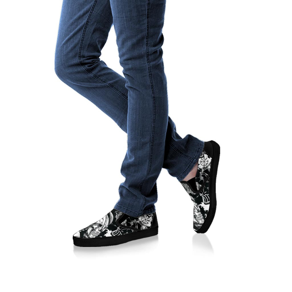 Viking Skull Men's Slip On Sneakers-grizzshop