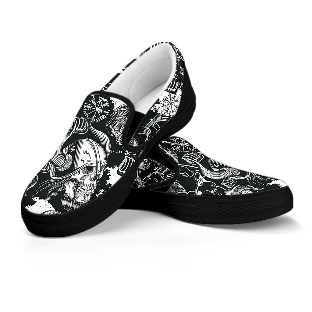 Viking Skull Men's Slip On Sneakers-grizzshop