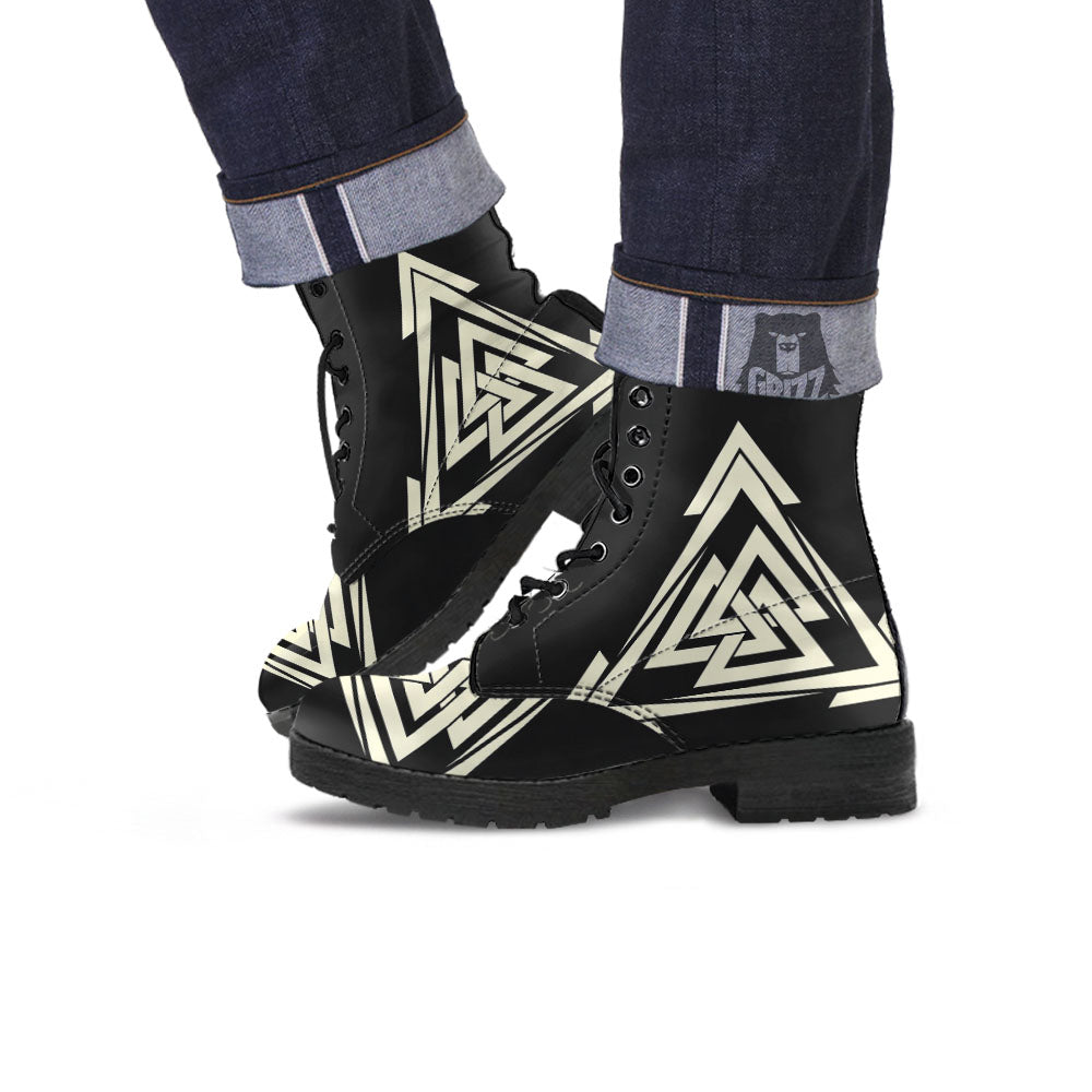 Viking Valknut Scandinavian Symbol Print Leather Boots-grizzshop