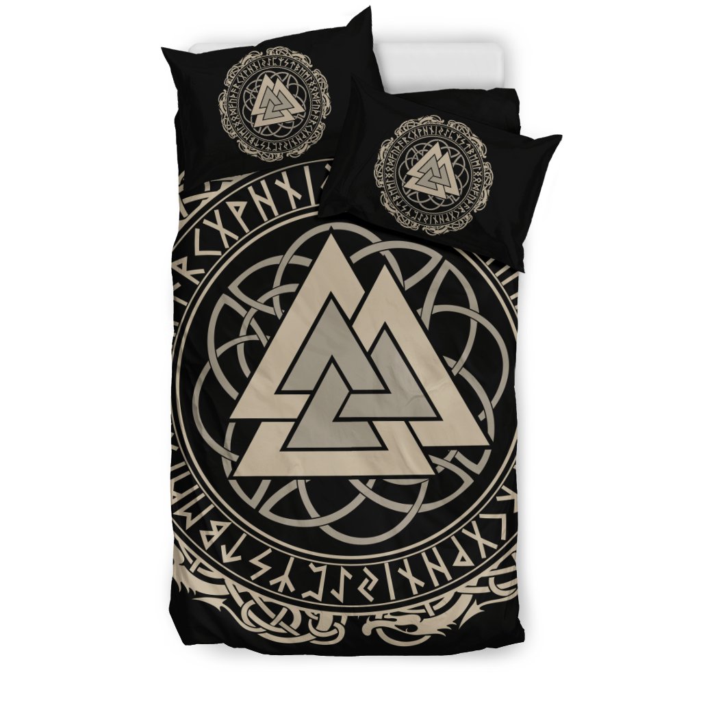 Viking Walknut Symbol Print Duvet Cover Bedding Set-grizzshop