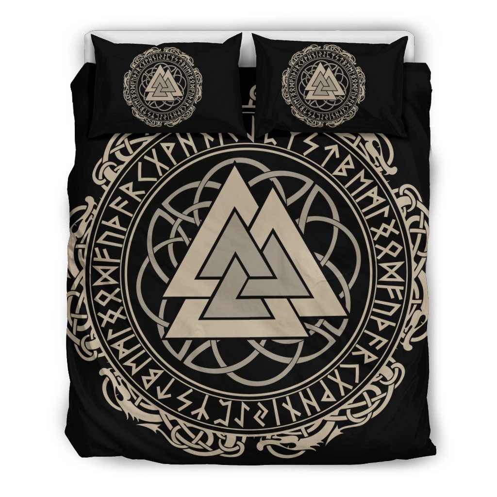 Viking Walknut Symbol Print Duvet Cover Bedding Set-grizzshop