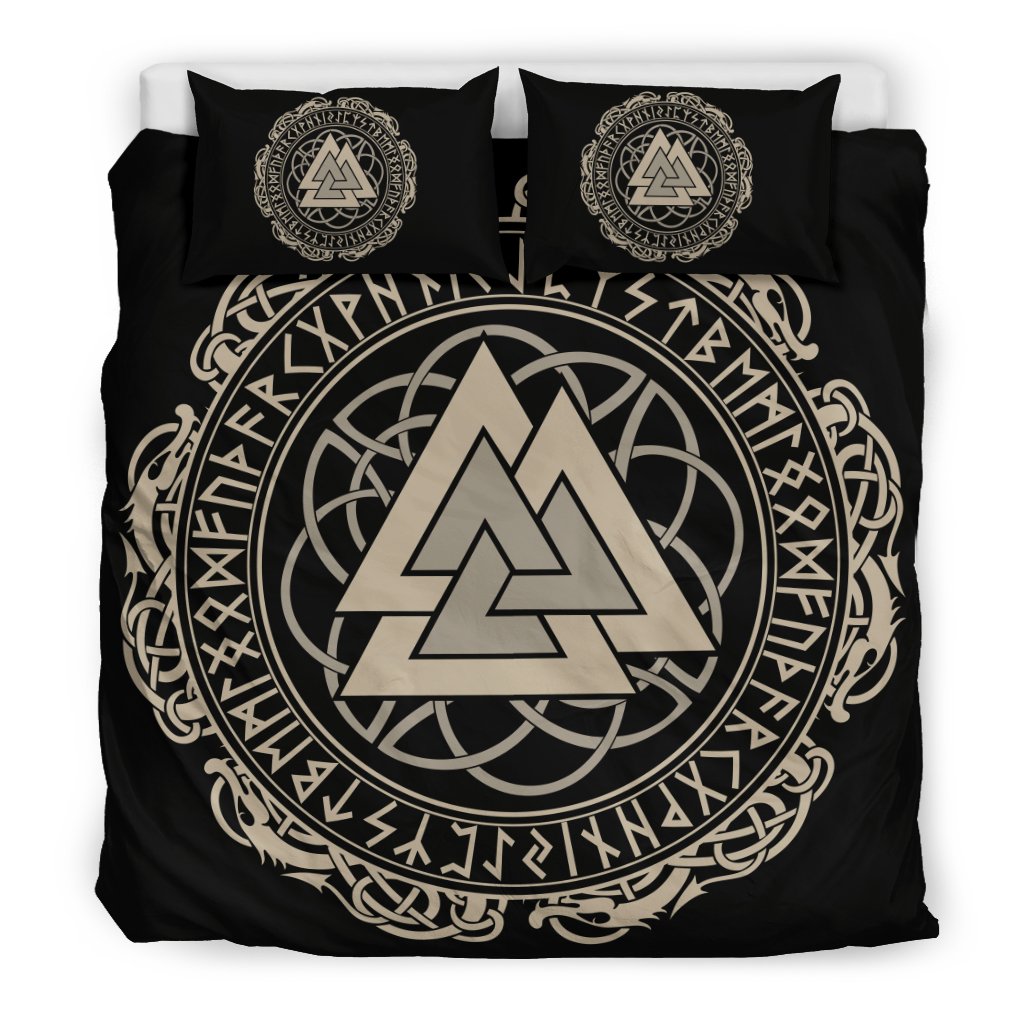 Viking Walknut Symbol Print Duvet Cover Bedding Set-grizzshop