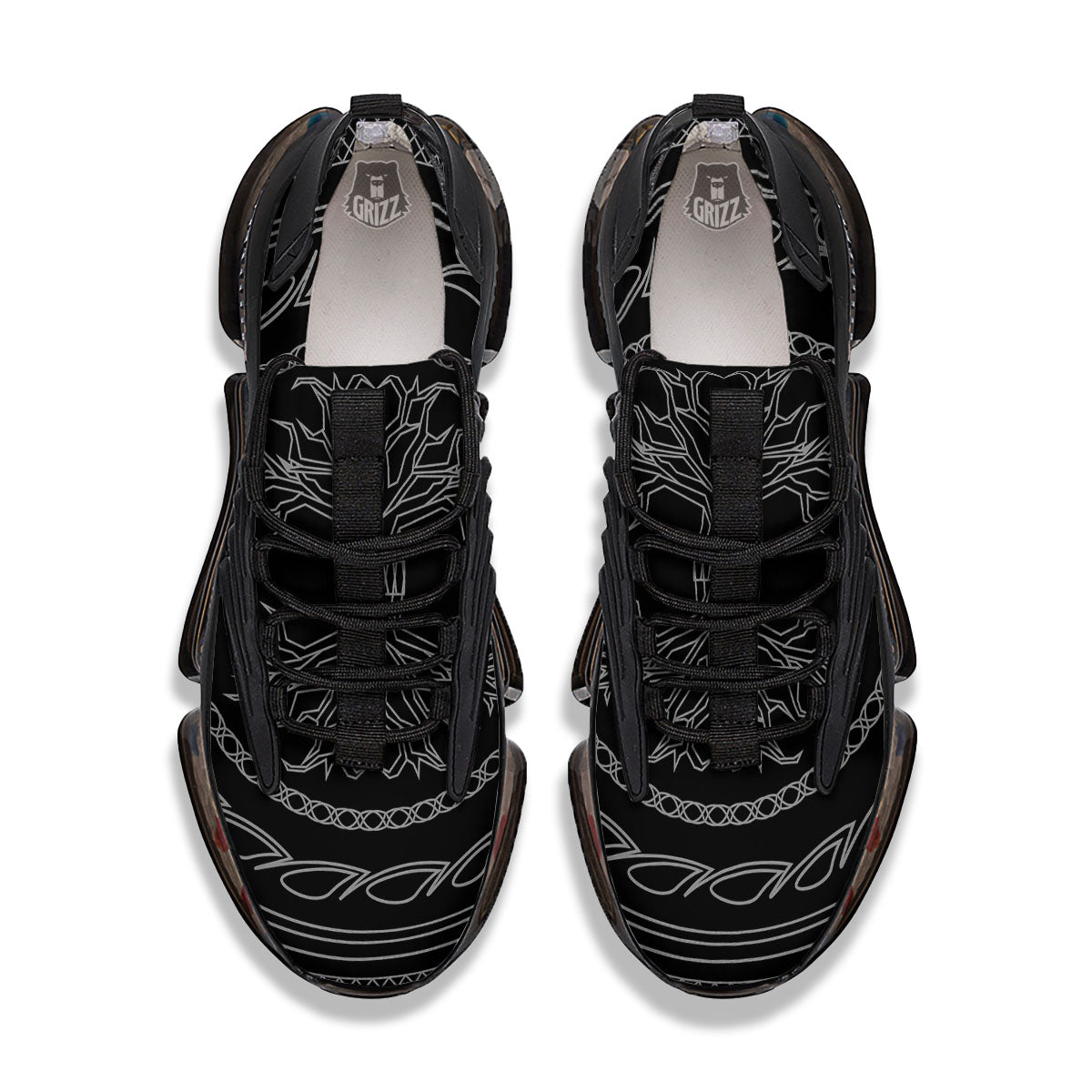 Viking Yggdrasil White And Black Print Black Gym Shoes-grizzshop