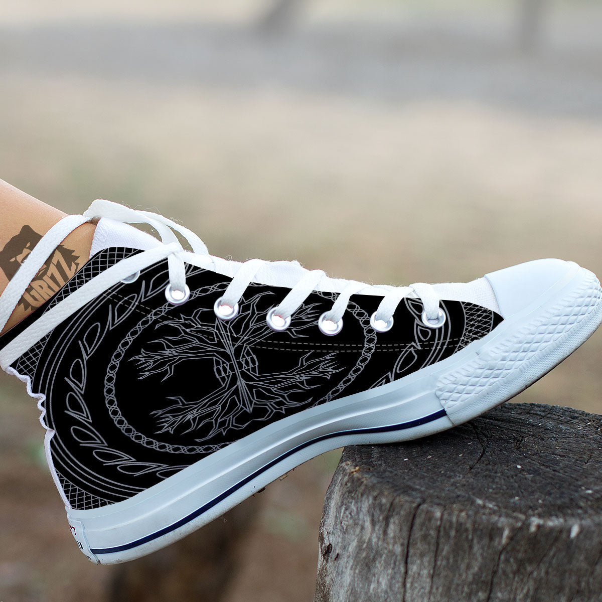 Viking Yggdrasil White And Black Print White High Top Shoes-grizzshop