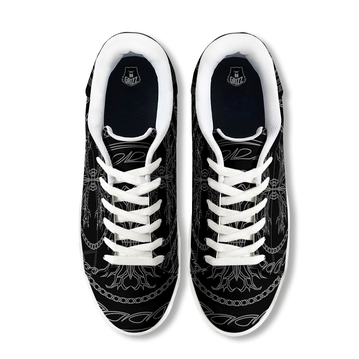 Viking Yggdrasil White And Black Print White Low Top Sneakers-grizzshop