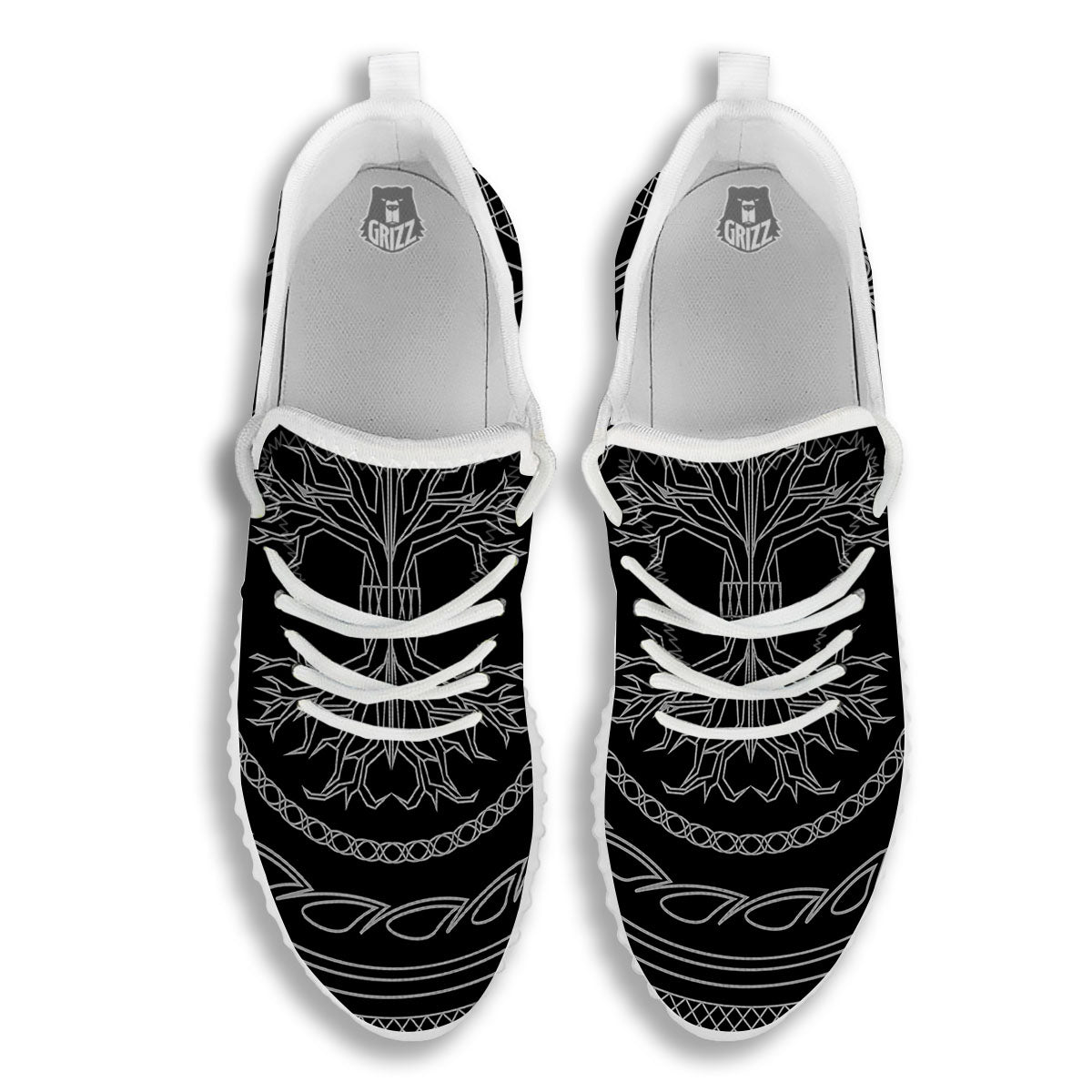 Viking Yggdrasil White And Black Print White Walking Shoes-grizzshop