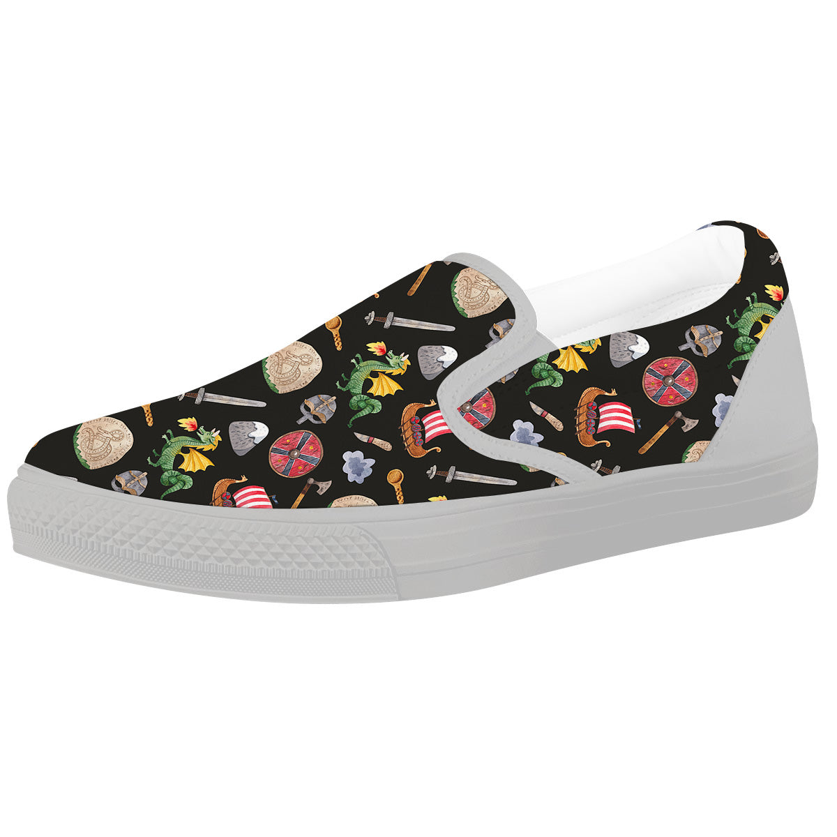 Vikings Watercolor Cartoon Style Print Pattern White Slip On Shoes-grizzshop