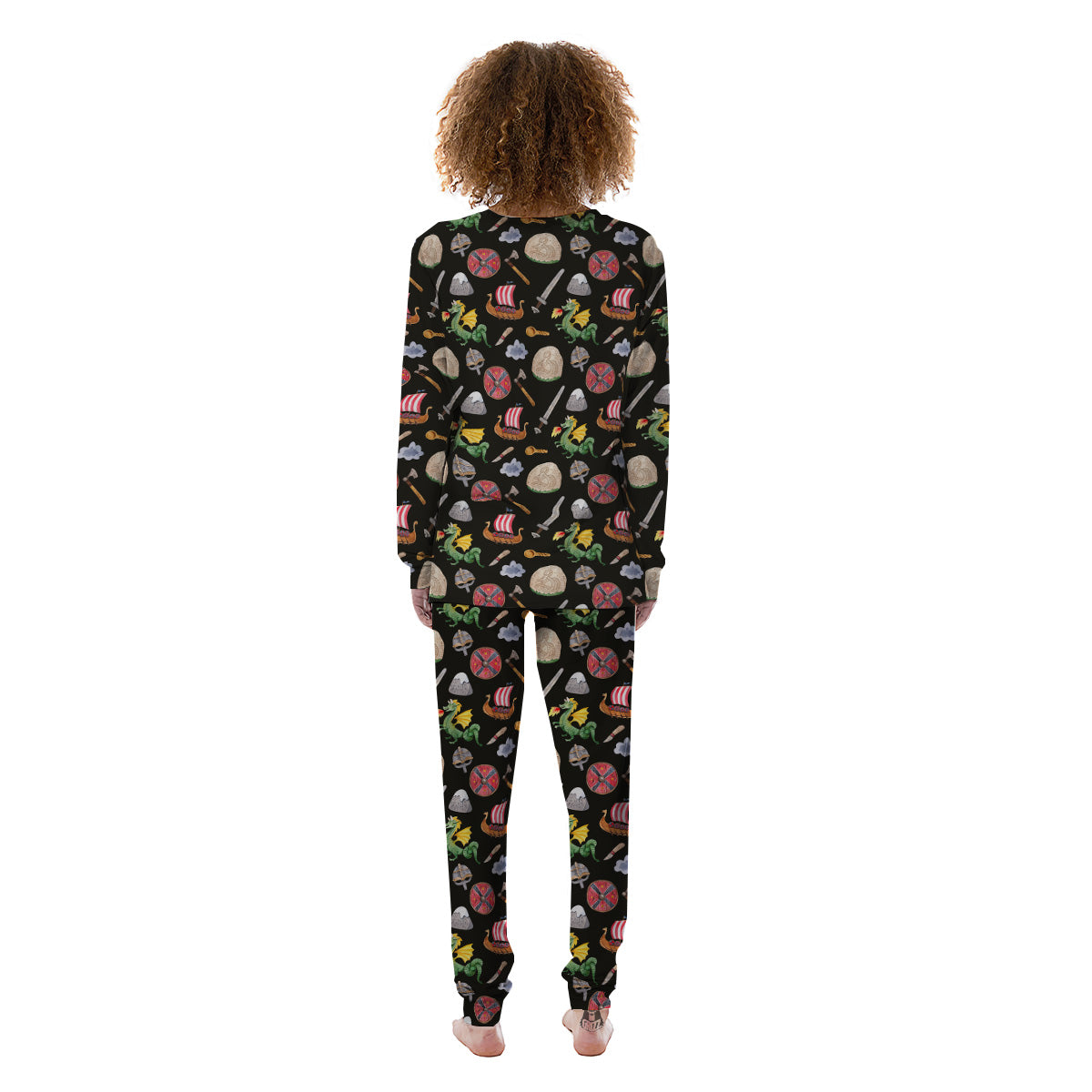 Vikings Watercolor Cartoon Style Print Pattern Women's Pajamas-grizzshop