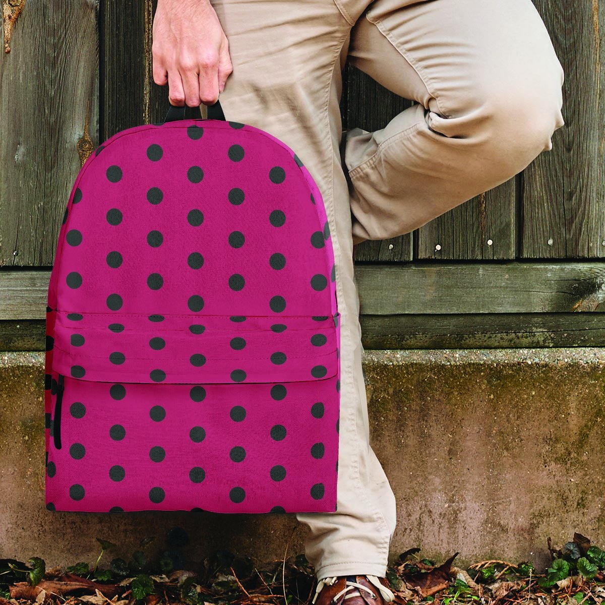 Vintage Black And Pink Tiny Polka Dot Backpack-grizzshop