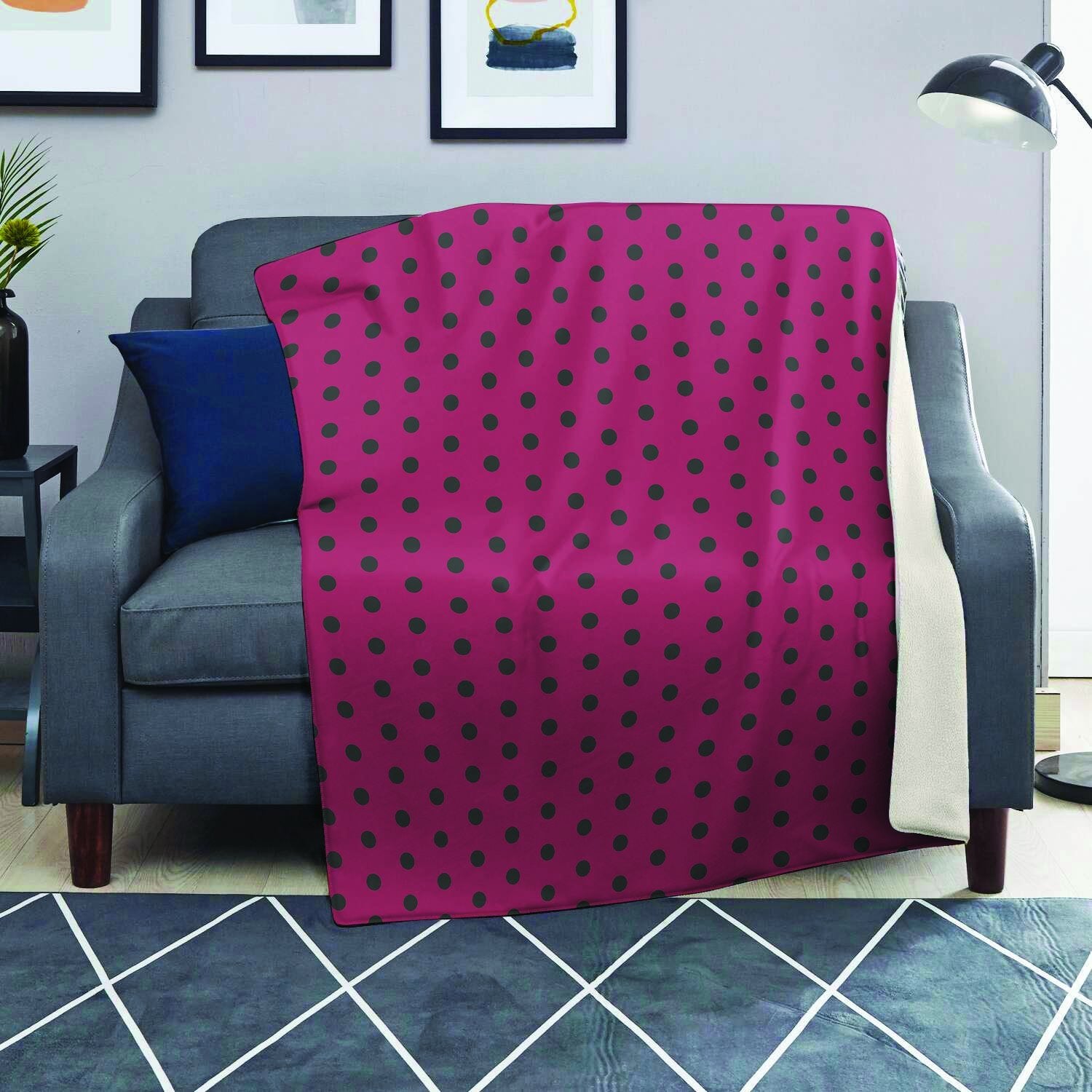Vintage Black And Pink Tiny Polka Dot Blanket-grizzshop