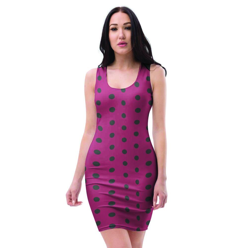 Vintage Black And Pink Tiny Polka Dot Bodycon Dress-grizzshop