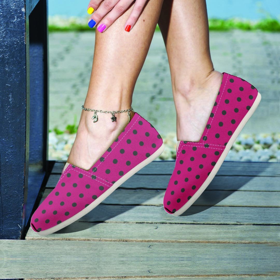 Vintage Black And Pink Tiny Polka Dot Canvas Shoes-grizzshop