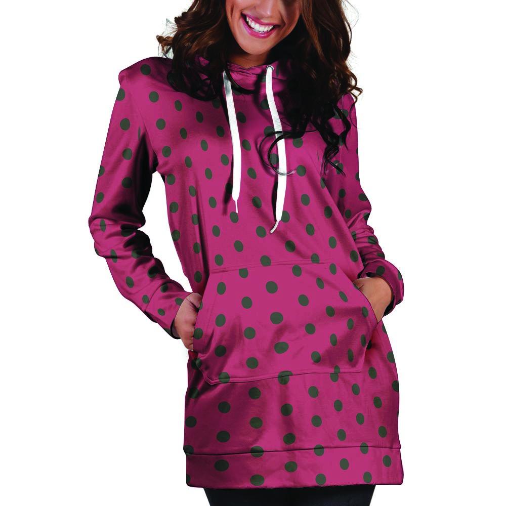 Vintage Black And Pink Tiny Polka Dot Hoodie Dress-grizzshop