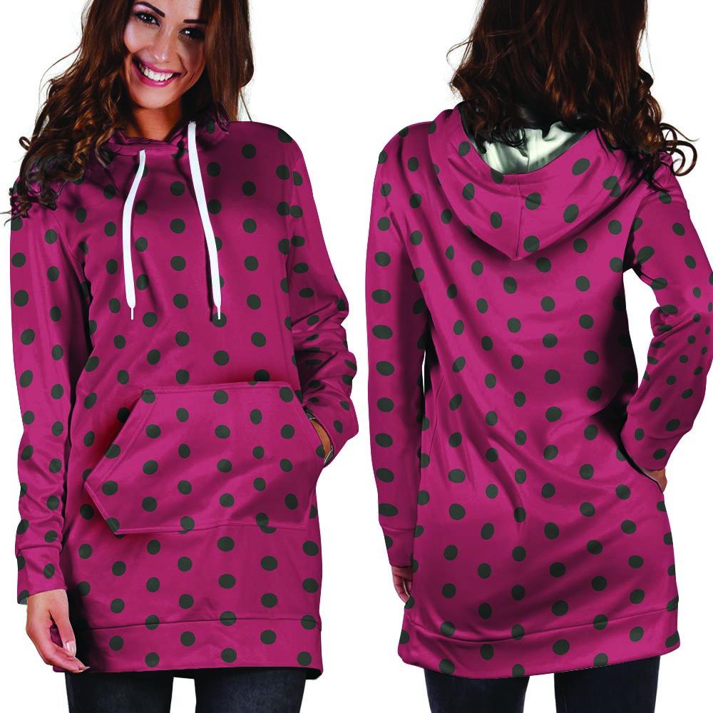 Vintage Black And Pink Tiny Polka Dot Hoodie Dress-grizzshop