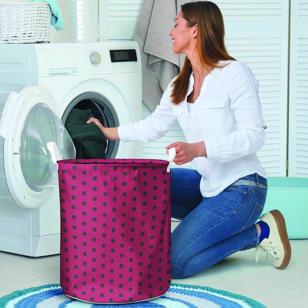 Vintage Black And Pink Tiny Polka Dot Laundry Basket-grizzshop