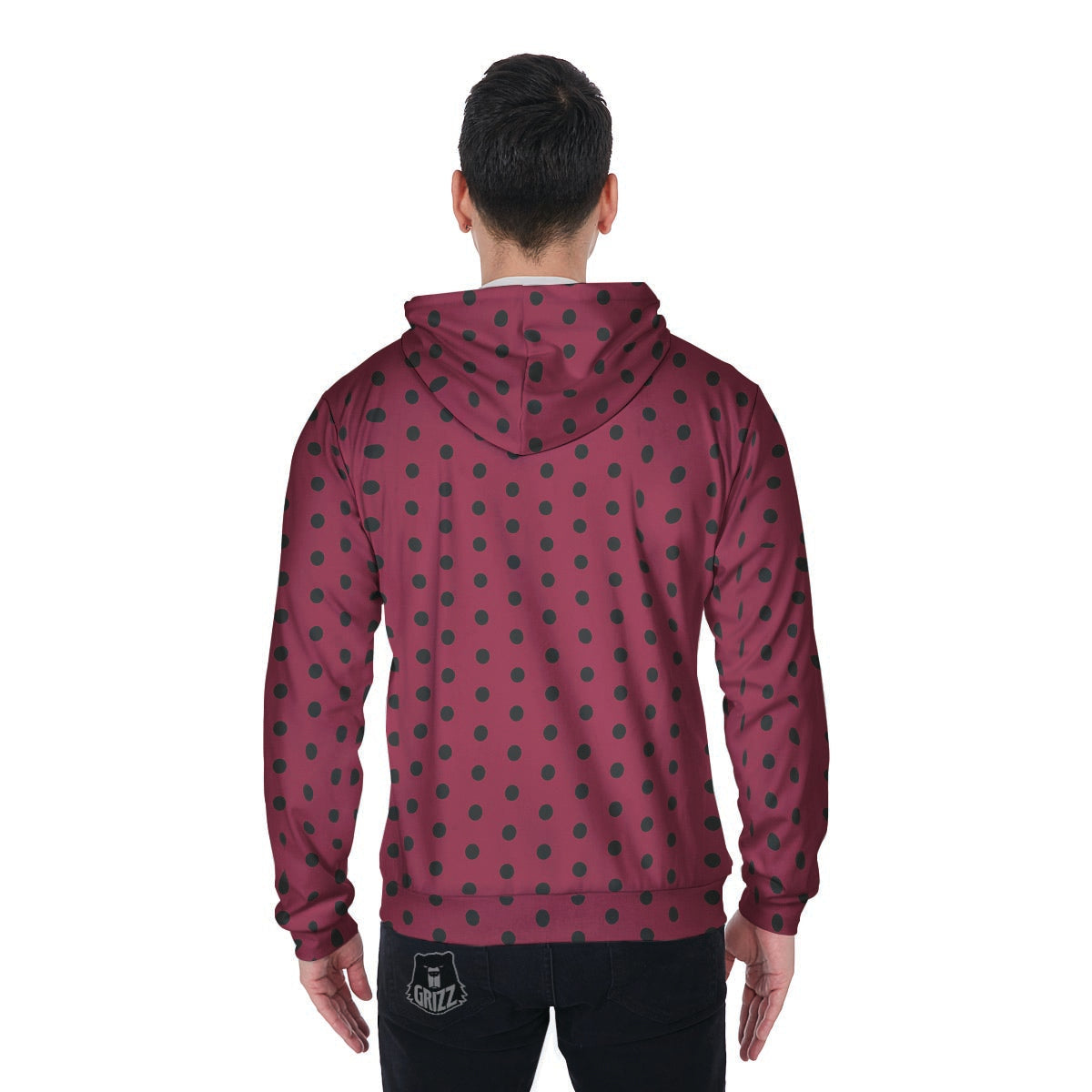 Vintage Black And Pink Tiny Polka Dot Men's Zip Up Hoodie-grizzshop