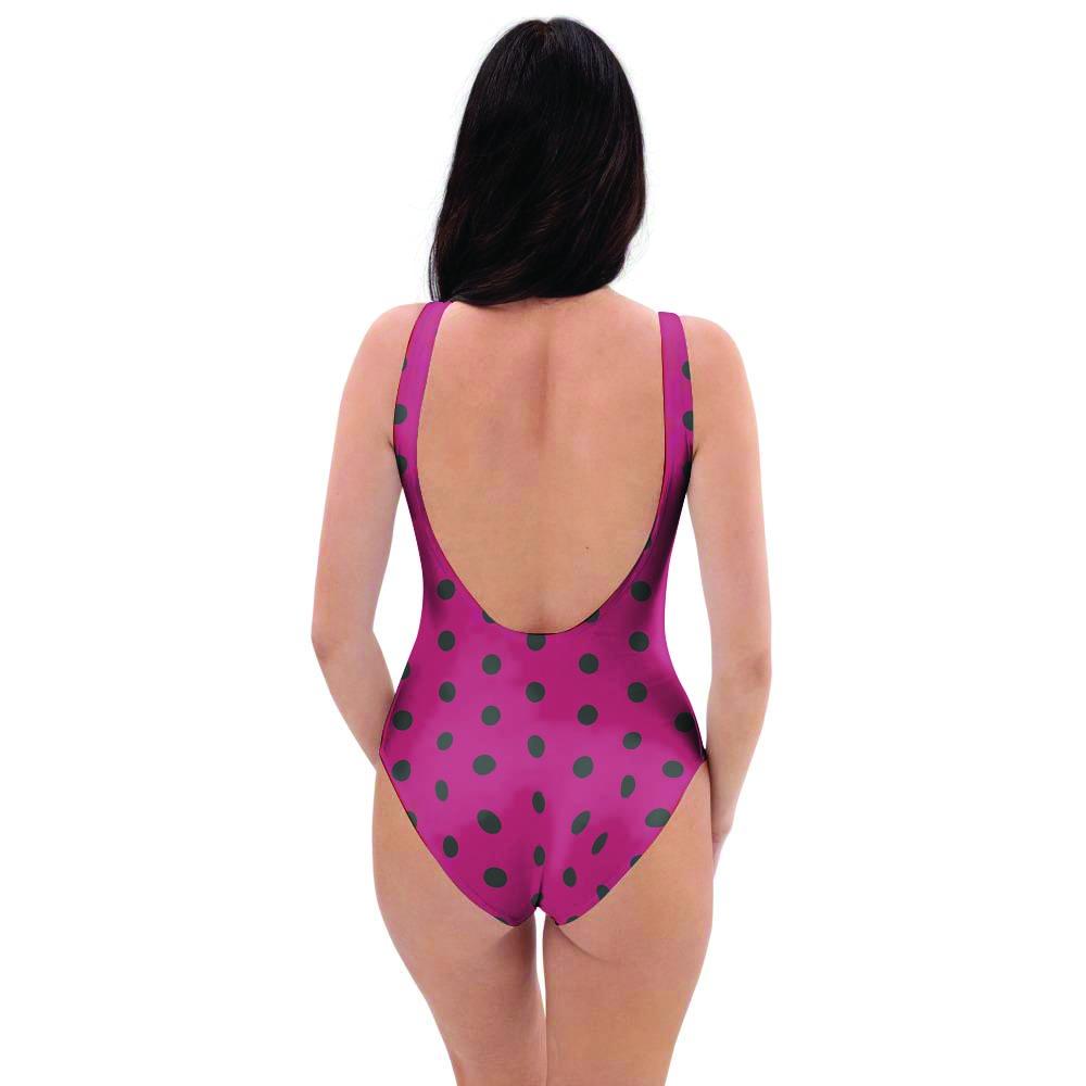 Vintage Black And Pink Tiny Polka Dot One Piece Swimsuite-grizzshop