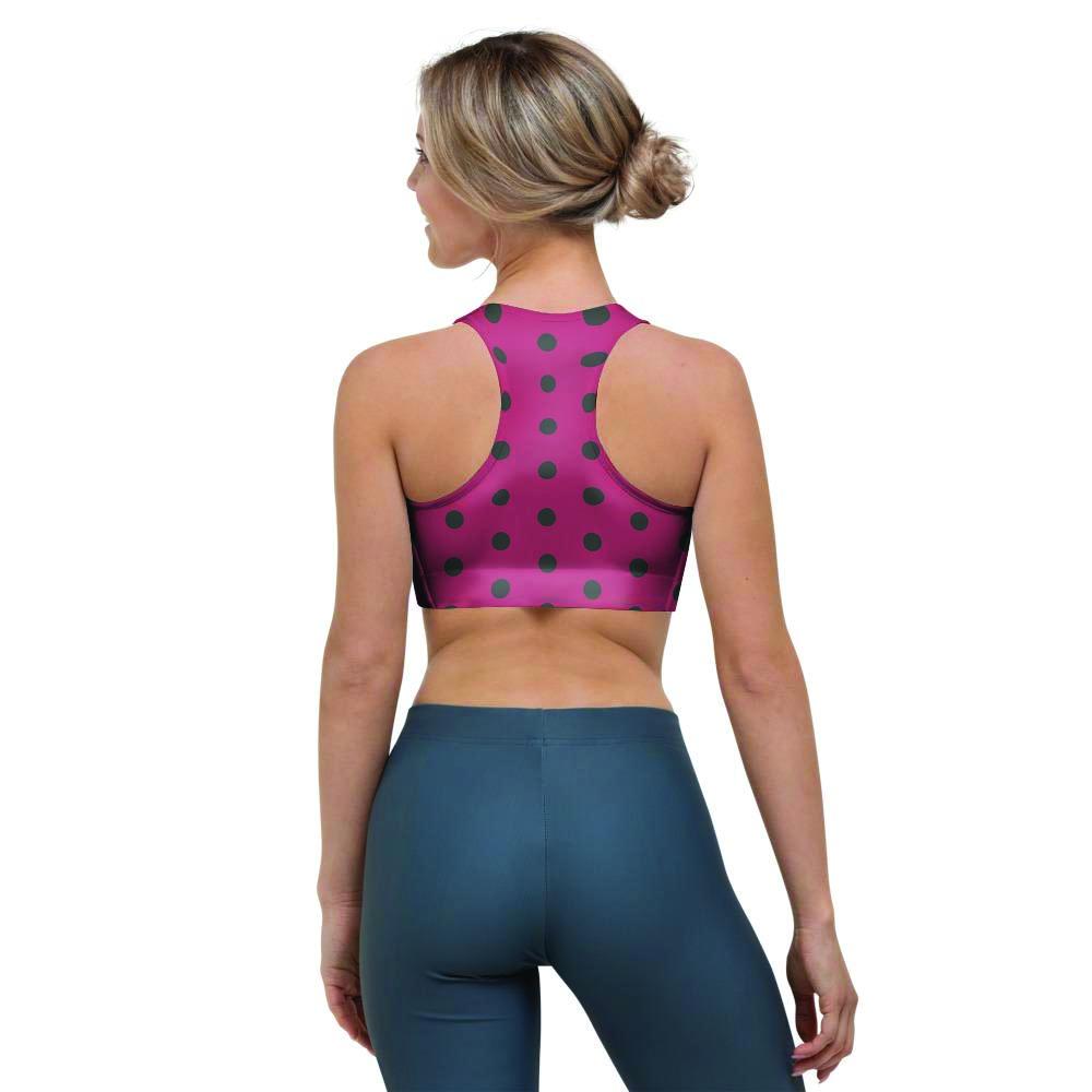 Vintage Black And Pink Tiny Polka Dot Sports Bra-grizzshop