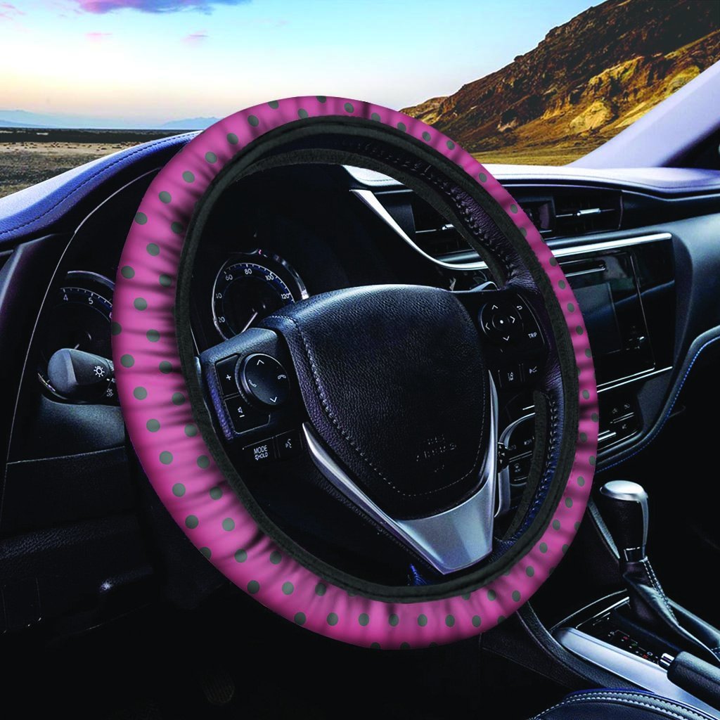 Vintage Black And Pink Tiny Polka Dot Steering Wheel Cover-grizzshop