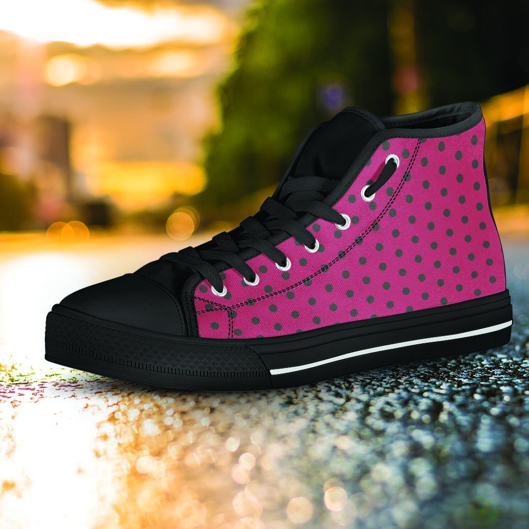 Vintage Black And Pink Tiny Polka Dot Women's High Top Shoes-grizzshop