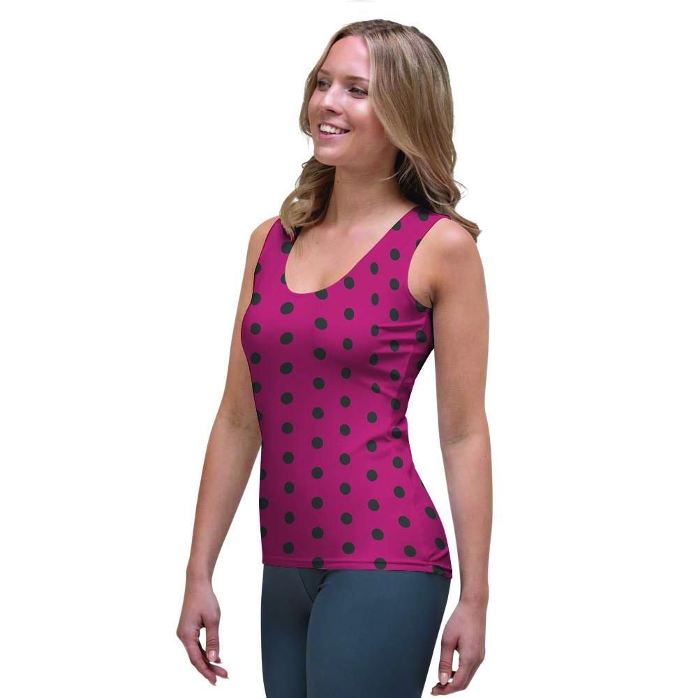 Vintage Black And Pink Tiny Polka Dot Women's Tank Top-grizzshop