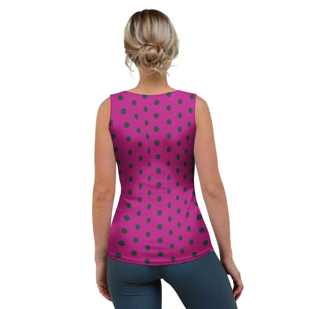 Vintage Black And Pink Tiny Polka Dot Women's Tank Top-grizzshop