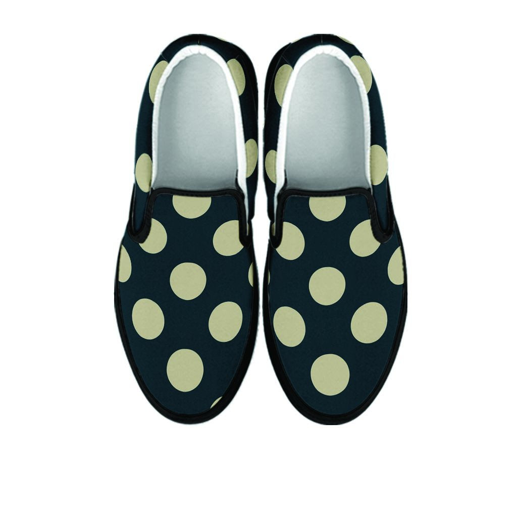 Vintage Black Polka Dot Women's Slip On Sneakers-grizzshop