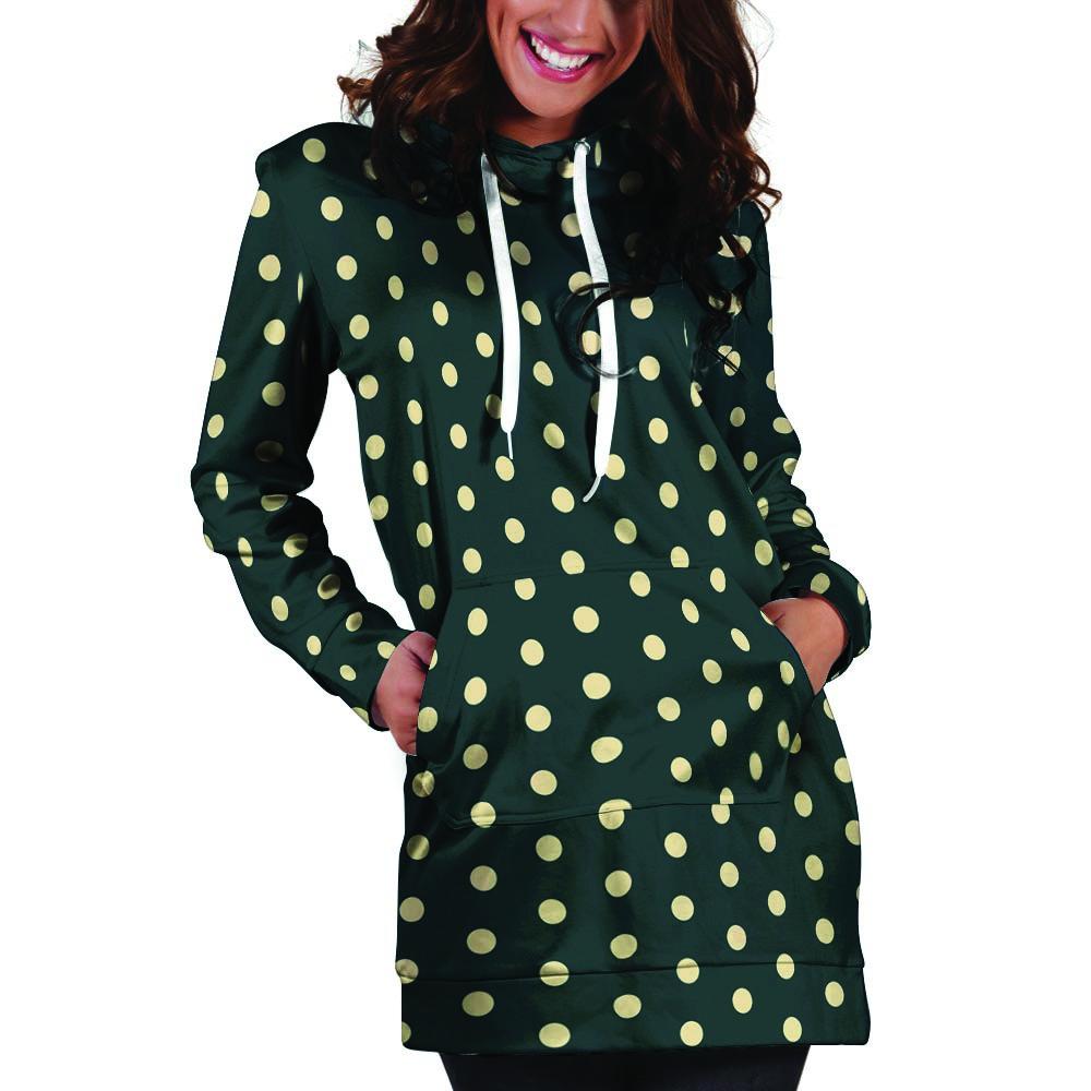 Vintage Black Tiny Polka Dot Hoodie Dress-grizzshop
