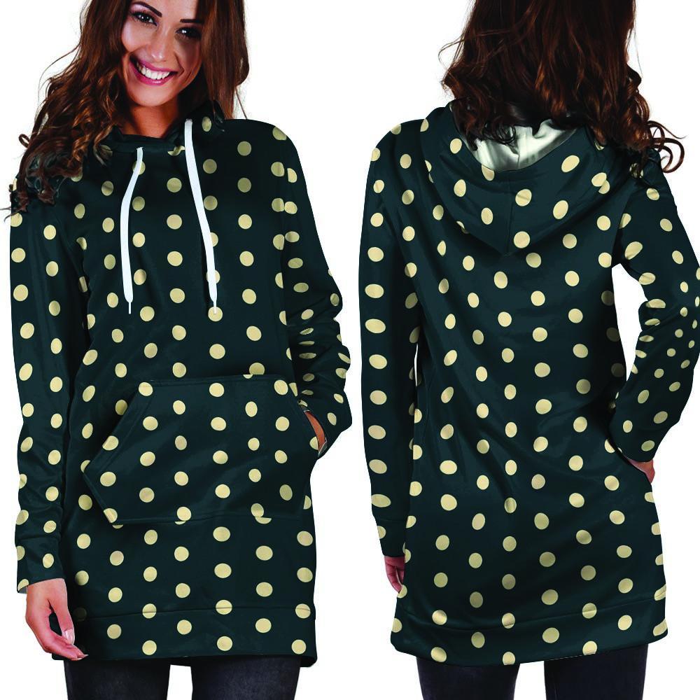 Vintage Black Tiny Polka Dot Hoodie Dress-grizzshop