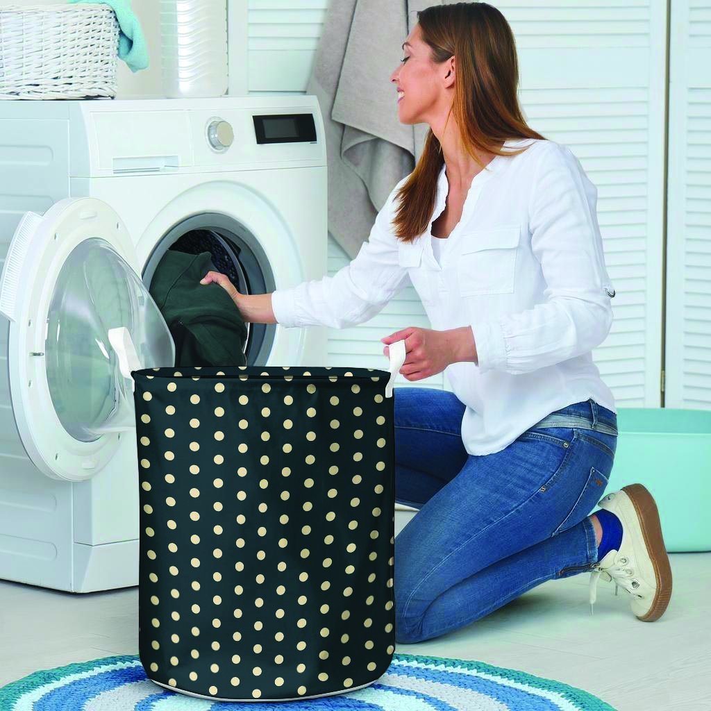 Vintage Black Tiny Polka Dot Laundry Basket-grizzshop