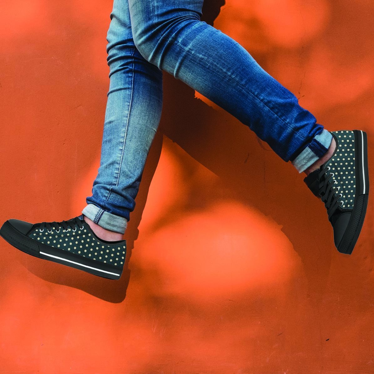 Vintage Black Tiny Polka Dot Men's Low Top Shoes-grizzshop