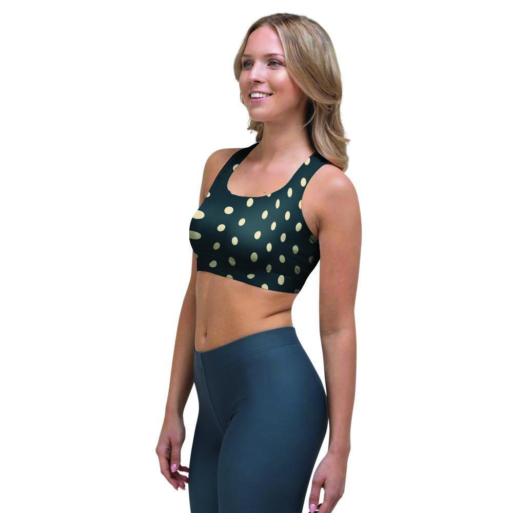 Vintage Black Tiny Polka Dot Sports Bra-grizzshop